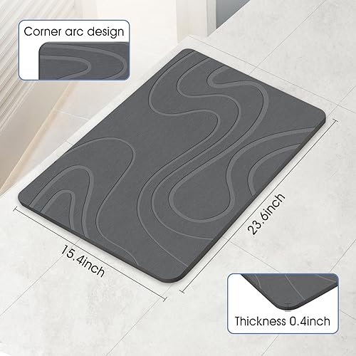 Stone Bath Mat Diatomaceous Earth Shower Mat Non-Slip Super Absorbent Diatomite Stone Bath Mats for Bathroom Floor Quick Drying Natural Easy to Clean