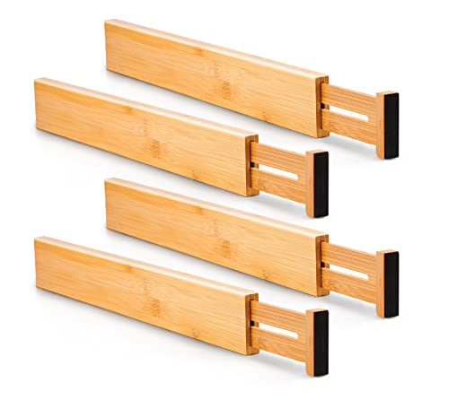 4 Pcs Bamboo Kitchen Drawer Dividers, Large Drawer... (Natural | Bamboo)