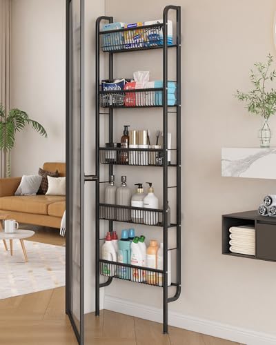 UMDONX Narrow 5-Tier Behind-the-Door Bathroom Storage Rack | Space-saving Storage for Tight Spaces; Suitable for Kitchen and Bathroom