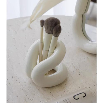 Minimalist Design White Ceramic Makeup Brushes Holder Stand Rack Organizer, Cosmetic Pen Toothbrushes Holder Dressing Table Decor
