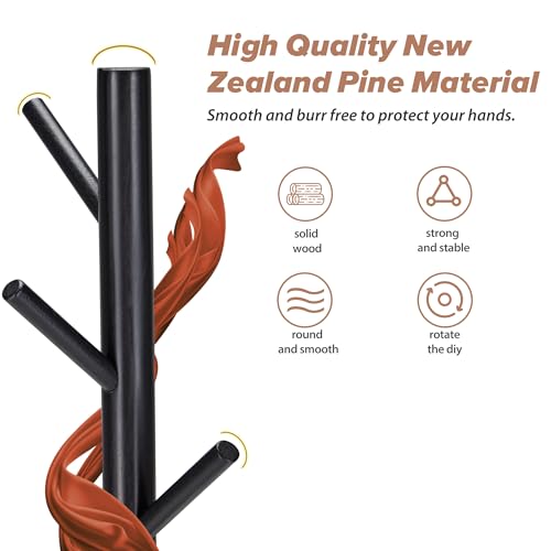 8-Hook Freestanding Coat Rack 3 Adjustable Heights Sturdy Black | Easy Tool-Free Setup,Ideal for Entryway Bedroom Hallway Office,Holds Clothes Hats Handbags,Space-Saving Vertical Design