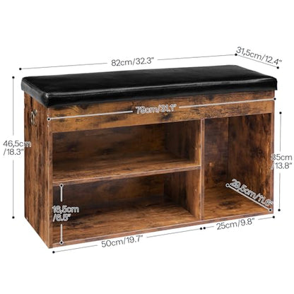 HOOBRO Shoe Storage Bench with Cushion, 32.3'' Entryway Bench with Lift Top Hidden Storage and Adjustable Shelves, Wooden Shoe Rack Bench for Entryway Bedroom, Rustic Brown and Black BF40HX01
