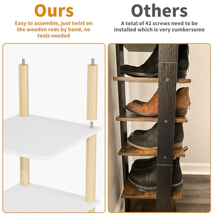 8 Tiers Vertical Shoe Rack, Tall Narrow Shoe Tower, Corner Shoe Rack, White | Small Shoe Organizer for Entryway, Closet, Dorm & Small Spaces, Freestanding Wooden Shoe Shelf for Boots, Sneakers, Heels.