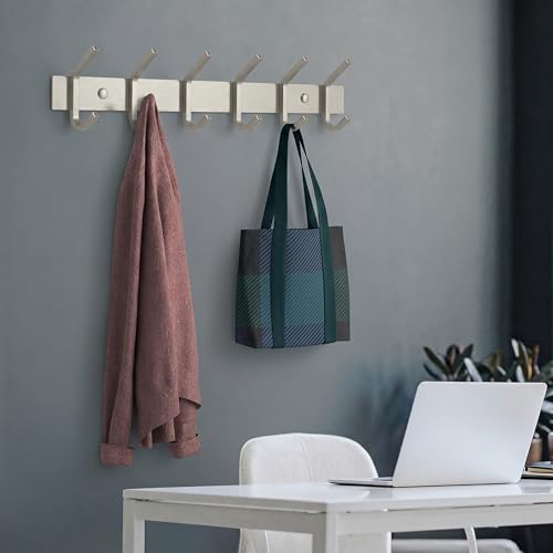 Coat Rack Wall Mount – Brushed Nickel 17 Inch Stainless Steel Hook Rail with 6 Heavy Duty Double Coat Hooks – Wall Mounted Coat Hanger for Entryway, Bathroom, Bedroom, Towel, Hat Organizer