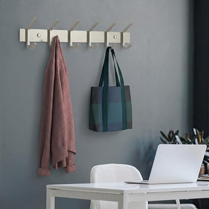 Coat Rack Wall Mount – Brushed Nickel 17 Inch Stainless Steel Hook Rail with 6 Heavy Duty Double Coat Hooks – Wall Mounted Coat Hanger for Entryway, Bathroom, Bedroom, Towel, Hat Organizer