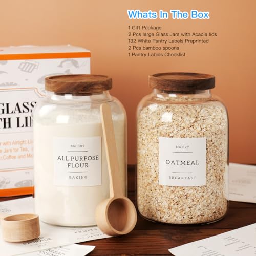 CZSZYGHBAO 2 PCS Large Glass Jar with Airtight Lid, Glass Food Storage Jars for Tea,Spice,Cereal, Egg,Flour,Coffee and More(70 FL OZ/2000 ml)
