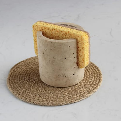 Natural Marble Travertine Sponge Holder for Kitchen Counter, Drying Rack, Sponge Caddy for Sink Organizer - Beige Travertine
