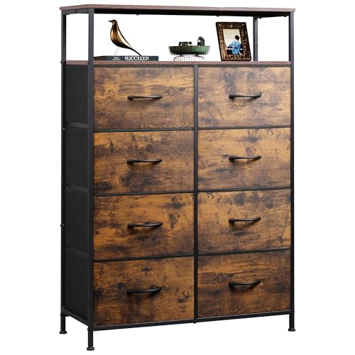 Fabric Dresser for Bedroom with Open Shelves, Tall... (Wood)