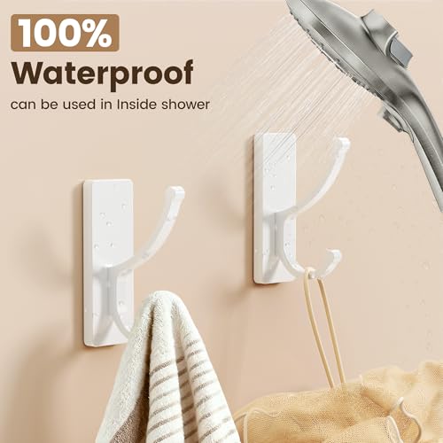 pickpiff Adhesive Wall Hooks with Strip - No Residue, Easy to Remove, Strong Heavy Duty Sticky Towel Hook, 4 Pack White