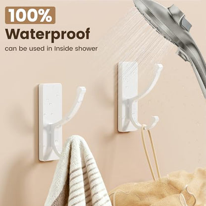 pickpiff Adhesive Wall Hooks with Strip - No Residue, Easy to Remove, Strong Heavy Duty Sticky Towel Hook, 4 Pack White