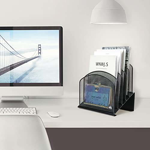 Delifox Inclined Desk File Organizer,Vertical File Folder Holder Stand Metal Rack File Sorter for Office Classroom Desktop Organization (1, Black, 5)