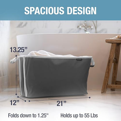 CleverMade Collapsible Laundry Basket, 60L, 2 Pack, Charcoal | Each basket supports 55 lb and stays upright while loading, then folds to 1.25 inches for closets, dorms, and RVs.