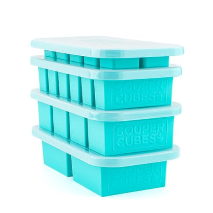 Souper Cubes Silicone Freezer Molds Gift Set, Aqua | 2 Tbsp, 1/2 Cup, 1 Cup and 2 Cup Silicone Molds for Food Set, Perfect for Freezing Soup, Grains, Proteins, Herbs and More