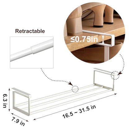 Expandable Shoe Rack Organizer - Adjustable Shoe Rack & Under Cabinet Shelf - for Shoe or Clothing Storage and Organization, Under Shelf Storage (White,1 Pcs)