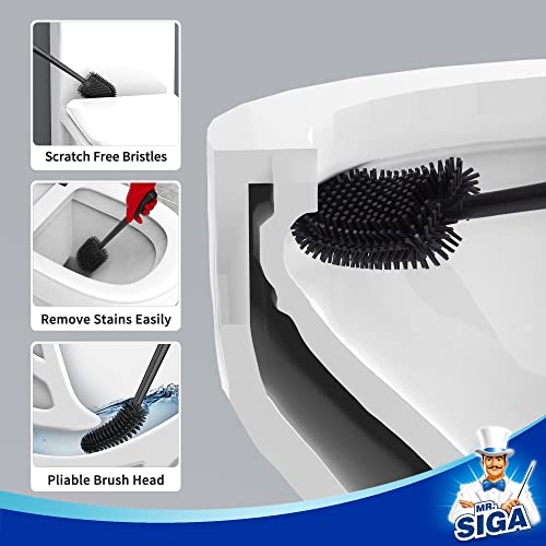 MR.SIGA Toilet Bowl Brush and Holder, Wall Mounted Toilet Brush, Black | Automatic lid design, sturdy handle, upgraded ventilation, flexible thermoplastic rubber head, easy to clean and dry quickly