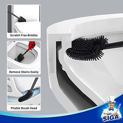 MR.SIGA Toilet Bowl Brush and Holder, Wall Mounted Toilet Brush, Black | Automatic lid design, sturdy handle, upgraded ventilation, flexible thermoplastic rubber head, easy to clean and dry quickly