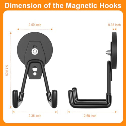ENUODA Strong Magnetic Hooks Heavy Duty Neodymium Magnetic Tool Holder Magnet Garage Hooks for Hanging Broom, Mop, Power Tool, Toolbox, Shovel, Toolchest, Container, Van, Cabinet, Pegboard, 4 Pack