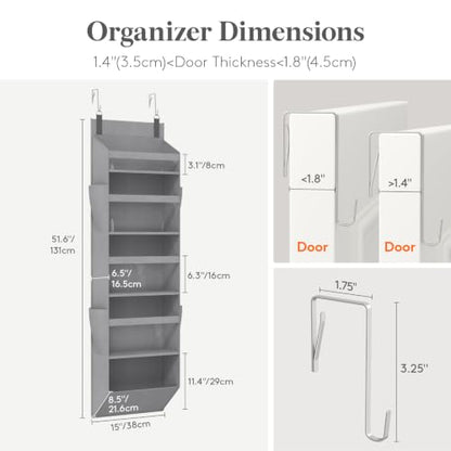 Lifewit 1 Pack Over the Door Organizer, Clear Window Hanging Storage with 4 Side Pockets, Anti Tilt 40 lbs Load Behind Door for Pantry, Nursery, Bathroom, Bedroom, Dorm, 5 Section, Gray
