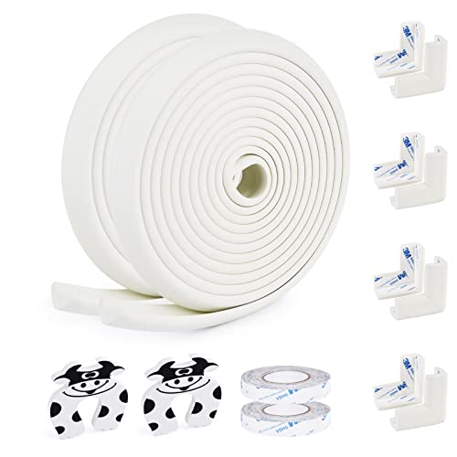 2 Pack Baby Proofing Edge and Corner Guards, 32.8 ft + 8 Corners, White | NBR Foam, 3M Adhesive, Cut-to-Fit Edge Roll, 8 Corner Guards, Furniture Edge Protection