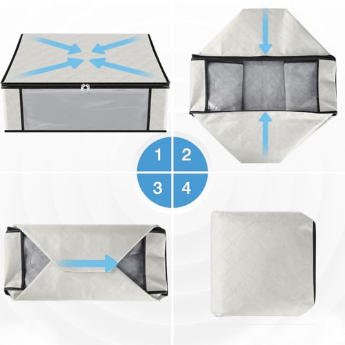 HomeHacks 3-Pack Clothes Organizer Storage Bags, 35L Storage Bins, White | Foldable Storage Box Container with Zippers, Clear Window, Reinforced Handles for Closet, Dorm, Pillows, Bedding, Sweater
