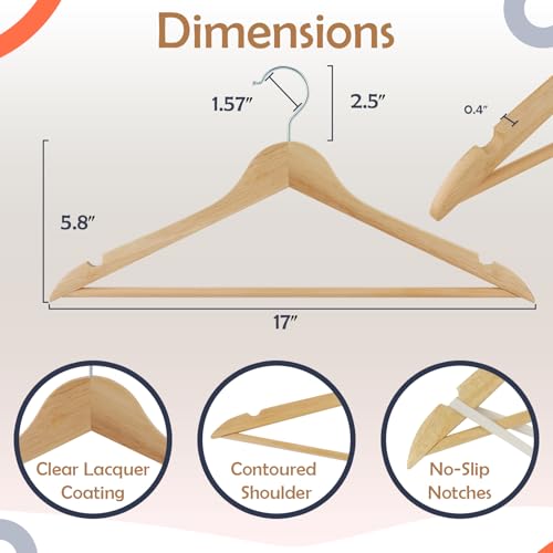 Solid Wooden Hangers 20 Pack, Wood Suit Hangers with Extra Smooth Finish, Precisely Cut Notches and Chrome Swivel Hook, Clothes Hangers for Shirt Coat Jacket Dress, Natural