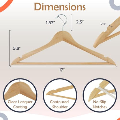 Solid Wooden Hangers 20 Pack, Wood Suit Hangers with Extra Smooth Finish, Precisely Cut Notches and Chrome Swivel Hook, Clothes Hangers for Shirt Coat Jacket Dress, Natural
