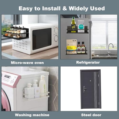 2 Pack Magnetic Spice Rack, Easy to Install on The Side of Refrigerator/Space Saving Kitchen Organization Shelf Organizer for Cabinet