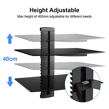 Suptek Glass Floating Shelves, TV Wall Mount with Shelf for DVD Player / PS4 / Cable Boxes/Game Consoles/Sky Box/TV Accessories, Flat Black 2-Tier Wall Mount Bracket