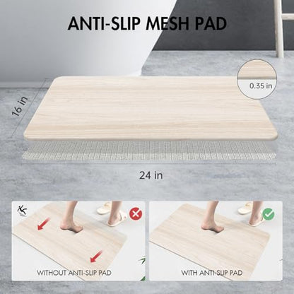 2 Pack Stone Bath Mat for Bathroom|Diatomaceous Earth Bath Mat|Quick Dry Water Absorbing Bath Stone Mat Large|Non-Slip Bathroom Shower Rug|Easy to Clean (24×16'', Wood Grain, Square)