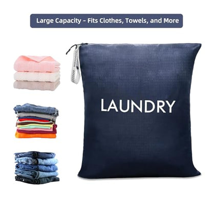 GOGOODA Travel Laundry Bags Reusable Dirty Clothes Bag with Handle | Lightweight Packable & Splash-Resistant Foldable & Space-Saving for Suitcase, Gym, Beach & Business Trips(Navy Blue & Green)