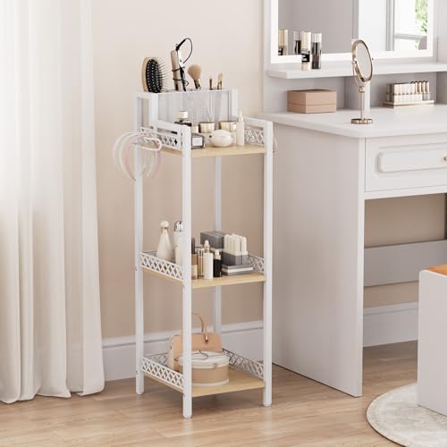 Slim Bathroom Storage Shelf Unit, Makeup Organizer for Small Spaces | 3 Tier Rustic Makeup Organizer for Cosmetic and Skincare, Space Saving Standing Shelves for Bathroom,Bedroom,Kitchen,Laundry