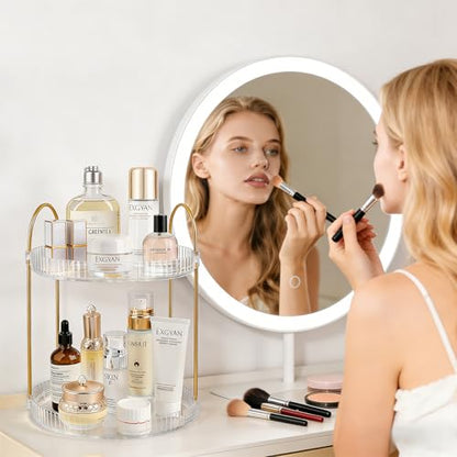 360° Rotating Makeup Organizer Large Capacity Perfume Tray, 2 Tier, Clear | Skincare Stand Holder Spinning Bathroom Counter Organizer Lazy Susan Turntable Storage for Dresser, Vanity, Kitchen