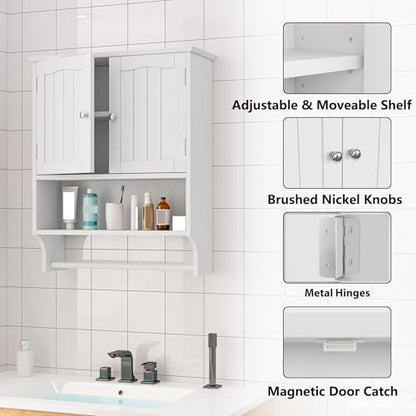 Bathroom Wall Cabinet, Bathroom Cabinet Wall Mount with 2 Doors and Open Shelf, Over The Toilet Wall Storage Cabinet, Bathroom Medicine Cabinet