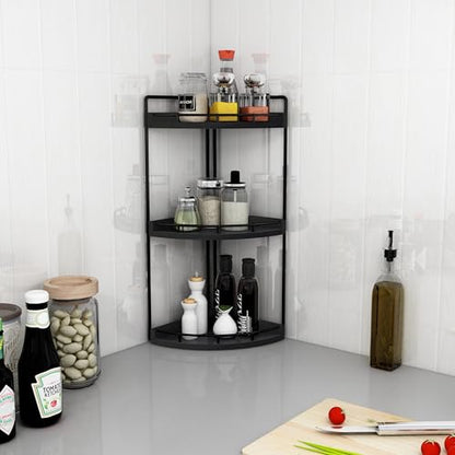 Dorhors Corner Bathroom Organizer Countertop,Vanity Counter Storage Shelf | 3 Tier Black Stand Rack Holder for Kitchen,Dresser,Restroom,Wood Bathroom Sink Tray for Makeup,Perfume,Skincare,Lotion