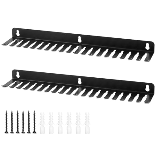 QWORK Cable Hanger Organizer for Efficient Cable Management - 19 Slots Each, 2-Pack, Wall Shelf Mount, Black - Ideal for Home and Office, Supports Various Cables