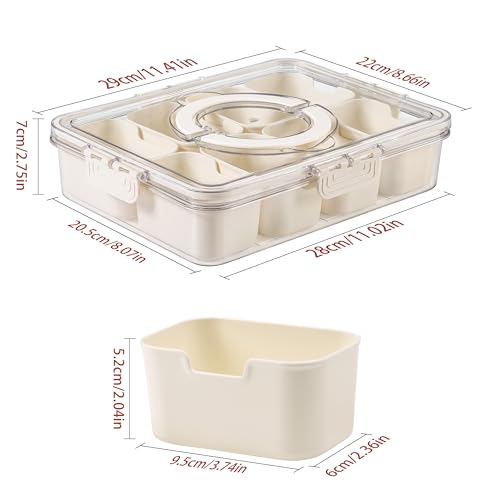 Divided Serving Tray with Lid and Handle - Snackle Box Charcuterie Container for Portable Snack Platters - Clear Organizer for Candy, Fruits, Nuts, Snacks - Perfect for Party, Entertaining