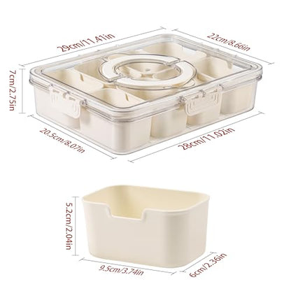 Divided Serving Tray with Lid and Handle - Snackle Box Charcuterie Container for Portable Snack Platters - Clear Organizer for Candy, Fruits, Nuts, Snacks - Perfect for Party, Entertaining