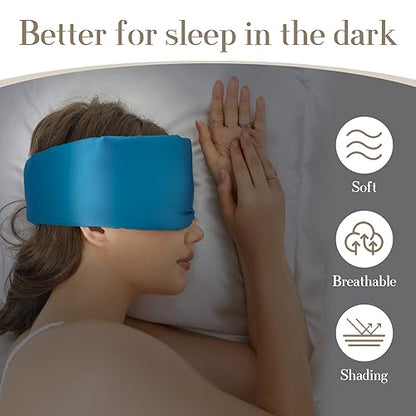 100% Mulberry Silk Sleep Mask Eye Mask for Women Man with Adjustable Band, for Side Sleeper Blackout Sleep Mask for Travel Rest and Office Large Size (Blue)