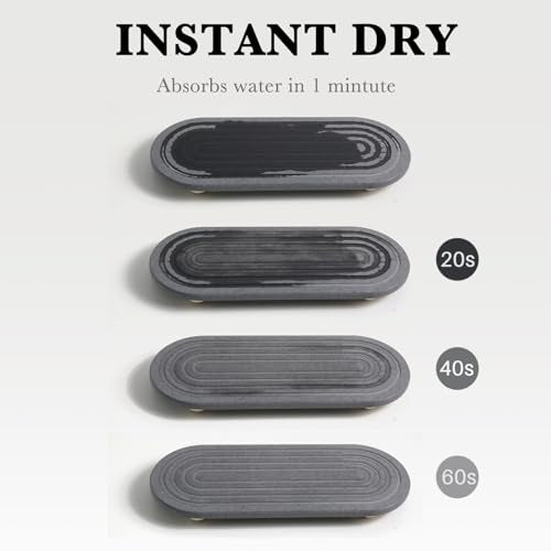Instant Dry Sink Caddy Organizer – Water Absorbing Stone Tray for Kitchen Bathroom Countertop, Fast Drying Sink Caddy (with Wooden Feet and Natural Loofah, Gray)