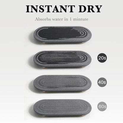 Instant Dry Sink Caddy Organizer – Water Absorbing Stone Tray for Kitchen Bathroom Countertop, Fast Drying Sink Caddy (with Wooden Feet and Natural Loofah, Gray)