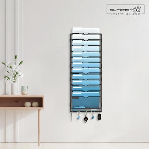 13-Tier Wall File Organizer, Wall File Holder with... (Black | Metal)