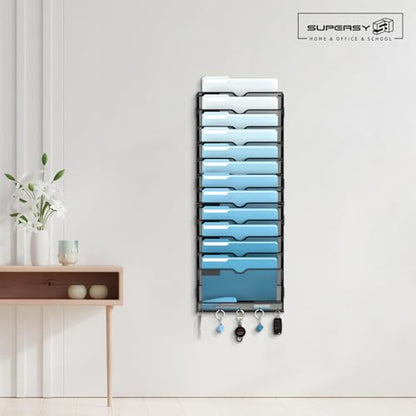 13-Tier Wall File Organizer, Wall File Holder with... (Black | Metal)