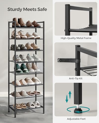 SONGMICS Metal Shoe Rack, Free Standing Shoe Organizer for Entryway Closet Garage Small Spaces, Heavy-Duty Slim Steel Storage Shelf, 8-Tier, Fits 16-24 Pairs, Black ULMR028B01
