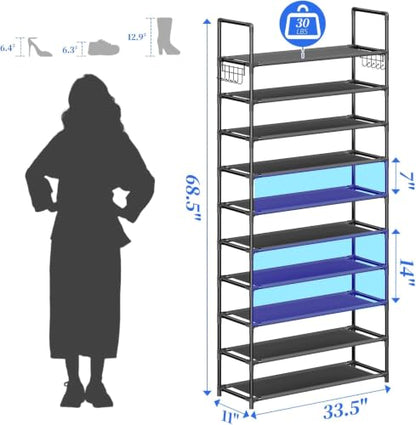 Simple Trending Tall Shoe Rack Storage Holds 40 Pairs, 10 Tier Shoe Organizer Shelf Large Capacity for Entryway Closet, Black | Storage Holds 40 Pairs, Large Capacity, For Entryway Closet