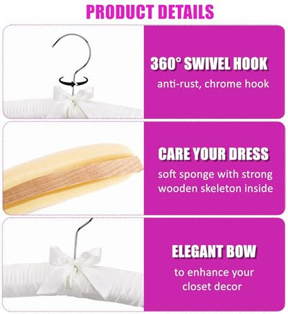 Amber Home 10 Pack Large Ivory Satin Padded Hangers for Women Clothing 17" | No Shoulder Bump, Silk Clothes Hangers for Sweaters, Dress, Wedding Dress, Bridal Gown, Cashmere
