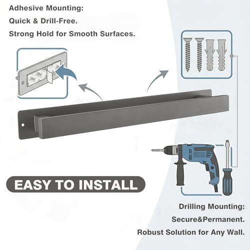 Bathroom Towel Bars,16-Inch Stainless Steel Towel Bar for Large Towel,Strong Self-Adhesive/Screws Wall Mounting,Rust-Proof,Towel Holder for Bathroom and Kitchen Storage (Grey)