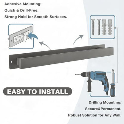 Bathroom Towel Bars,16-Inch Stainless Steel Towel Bar for Large Towel,Strong Self-Adhesive/Screws Wall Mounting,Rust-Proof,Towel Holder for Bathroom and Kitchen Storage (Grey)