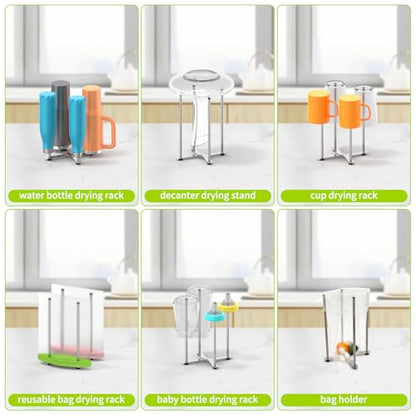 Plastic Bag & Bottle Drying Rack, Wine Decanter Drying Stand | Collapsible Countertop Stand Space-saving, Large Water Bottle Drying Rack, Food Storage Bag Holder & Dryer