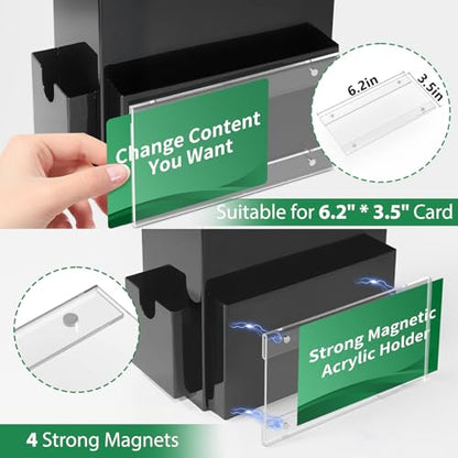 Metal Suggestion Box with Slot, Lockable Donation Box with Keys & 50 Cards | Wall/Tabletop Mounted Black Ballot Boxes, Magnetic Acrylic Sign Holder, 2 Storage Compartments, for Office School Church Shop