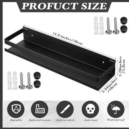 Lallisa 2 Pieces Stainless Steel Shelf Bathroom Shower Floating Shelves Wall Mounted Shower Caddy Basket Shelf Storage Organizer Shelves for Bathroom, Kitchen, Living Room(11.81 Inch/ 30 cm,Black)